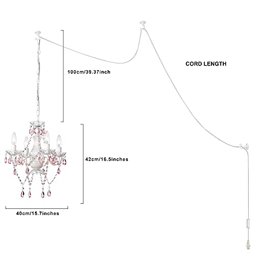 Pink Plug In Chandelier White Chandelier With Pink Crystal Accents Plug In Swag Chandelier 4 Light Crystal Chandelier #TOP6