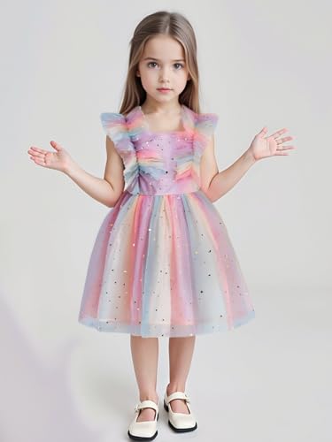AGQT Girls Birthday Party Dress Polka Dots Sequin Star-Light Princess Tulle Wedding Pageant Evening Gown 3-10 Years3