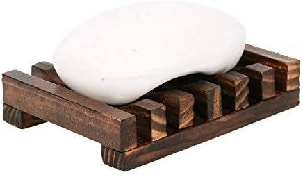 Anwenk Soap Dish Wooden Soap Saver Holder Soap Tray for Bathroom Shower Rectangular Sink Drainer Hand Craft for Soap,Sponges and More (2 Pack)