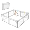 Baby playpen for toddlers foldable playpen safe anti fall play yard visible mesh play pen with zipper gate baby fence play area with pull up rings adjustable baby play yards grey 71×59  urban country home decor