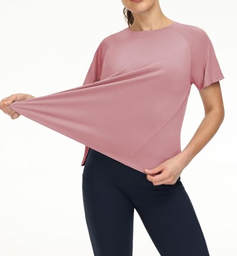 THE GYM PEOPLE Women's Short Sleeve Workout Shirts Breathable Yoga T-Shirts with Side Slits Athletic Tee Tops