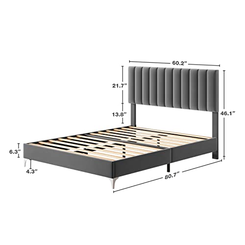 Gaomons Queen Size Bed Frame, Modern Velvet Upholstered Bed Frame With Headboard, Vertical Channel Tufted Headboard, No Box Spring Needed (Queen) #TOP1