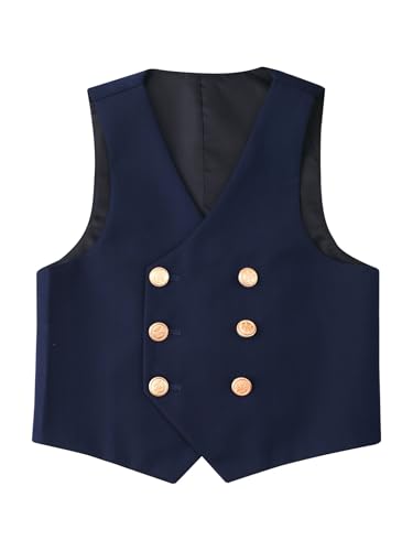 Boy's Double-Breasted Formal Suit Vest School Uniform Waistcoat for Graduation Wedding Party4