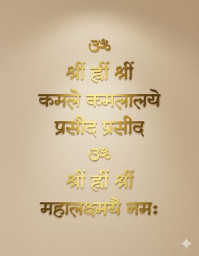 Image of Mahalakshmi Mantra Wall Decor, 2mm Golden Acrylic self-Adhesive Letters, Size 23 inch X 16 inch, for Pooja Mandir, Study Room, Office Premises, Living Room, Meditation & Yoga Room