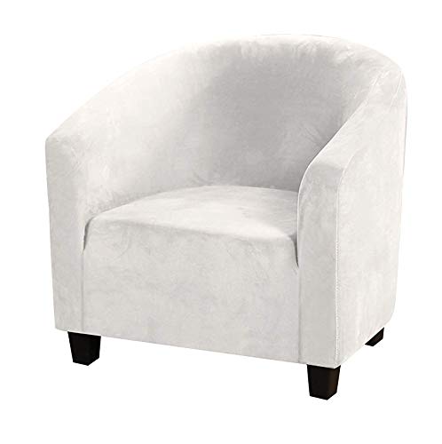 cjc Velvet Tub Chair Slipcover - Stretch Elastic Furniture Protector, Soft Club Chair Cover for Barrel, Tub, Living Room (White)