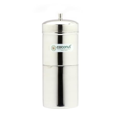 Image of Coconut South Indian Filter Coffee Maker - Stainless Steel Traditional Drip Coffee Filter for Home - Reusable, Durable & Rust-Free - Easy to Use & Clean - Classic Indian Decoction Brewer