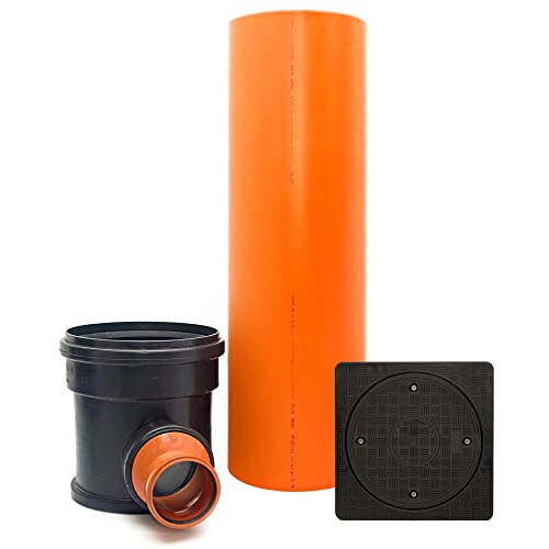 KG Schacht Revisionsschacht Abwasserschacht Kontrollschacht DN315 / DN110 - Komplett SET - Schachtboden + Rohr + Deckel + Gleitmittel