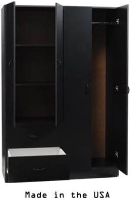 HEG Ready to Assemble 48 Inch Four Door Wardrobe Bedroom Armoire with Space for Hanging-Drawer and Shelves(Black, 20''d X 48''w X 72''h)