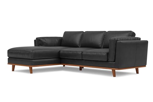 Image of Valencia Artisan Full Leather Sofa - Left Chaise Sectional Couch - Pure Full Italian Nappa Leather Couch, Solid Wood Accent and Ultimate Comfort, Black
