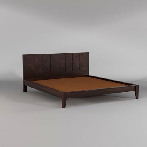 Image of Solid Sheesham Wood King Size Cot Bed Without Storage for Bedroom - Wooden King Size Cot for Bedroom - Solid Wooden Double Bed Palang for Home (James Walnut)
