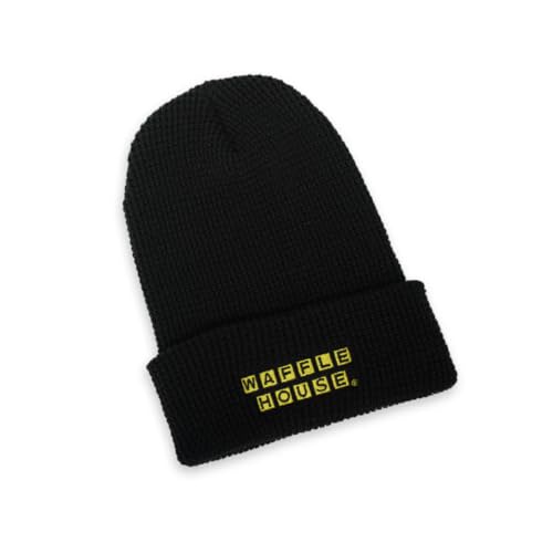 Waffle Cuffed Beanie, Black, Black, One size