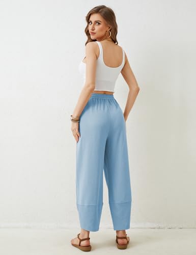Image of Xiaoxuemeng Womens Baggy Wide Leg Pants Casual Elastic Waisted Palazzo Harem Pants with Pockets