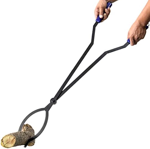 CKLT 40in Heavy Duty Fire Tongs Firewood Grabber Tool with Scissor Shape Serrated, Log Claw Tongs for Bonfire Campfire Fire Pit Outdoor Indoor Log Grabber Rustproof Safely Moves Firewood