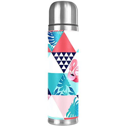 Stainless Steel Leather Vacuum Insulated Mug Plaid Flamingo Thermos Water Bottle For Hot And Cold Drinks Kids Adults 16 Oz #TOP11
