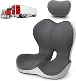 gresonic Coussin de Siège Ergonomique avec Appuie Tête – Mousse à Mémoire pour Soutien Nuque, Dos, Sciatique, Coccyx – Idéal pour Position Assise Prolongée (Noir allongé avec Oreiller de tête)
