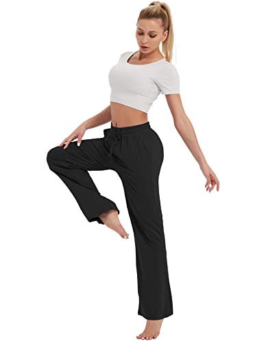 Specialmagic Womens Yoga Sweatpants Wide Leg Pajama Bottoms Bootcut Drawstring Lounge Pants With Pockets, Black S #TOP3