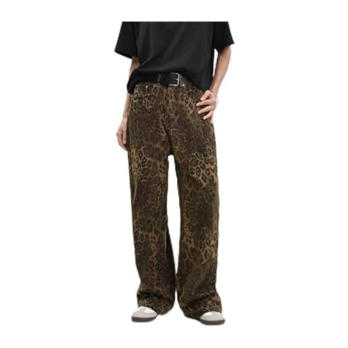 Vintage Leopard Print Jeans - Y2K Straight Leg, Baggy, Wide Leg, Oversized Denim Pants (Medium)
