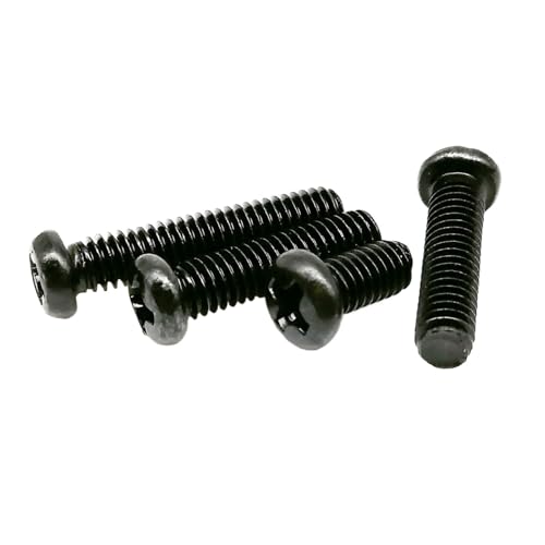 50X M1 M1.2 M1.4 M1.6 M2 M2.5 M3 M4 ミニマイクロスモールライトブラックA2 304ステンレススチールクロススロットパンヘッドスクリューラウンドボルト(Black carbon steel,10MM_M4)