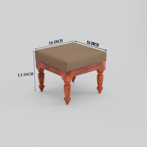 Image of Solid Sheesham Wood Center Coffee Table with 2 Cushioned Stools | Wooden Coffee Table | Space Saving Nesting Design for Living Room, Drawing Room, Hall, Bedroom, Office | Honey Finish