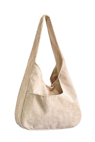Ulisty Women Corduroy Hobo Bag Wide Strap Shoulder Bag Casual Tote Bag Shopper Purse Handbag beige