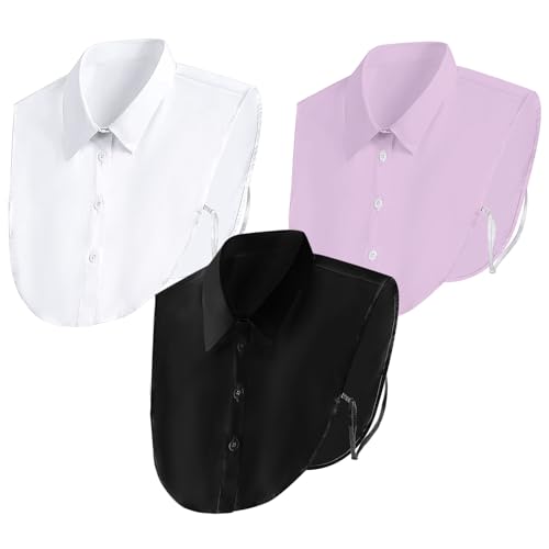 EUPSIIU 3 Piezas Cuello Falso Desmontable para Mujeres, Mitad Camisa Blusa De Collar Falso Algodón, Cuello Falso de Media Camisa Desmontable
