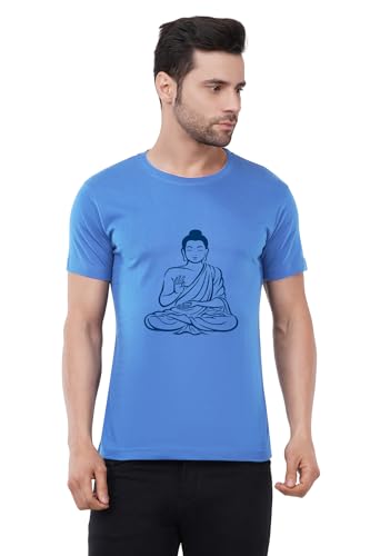 Image of Caseria Men's Cotton Printed T-Shirt -Buddha | 100% Cotton | Half Sleeves | Regular Fit | Printed | Round Neck | Graphic T Shirt