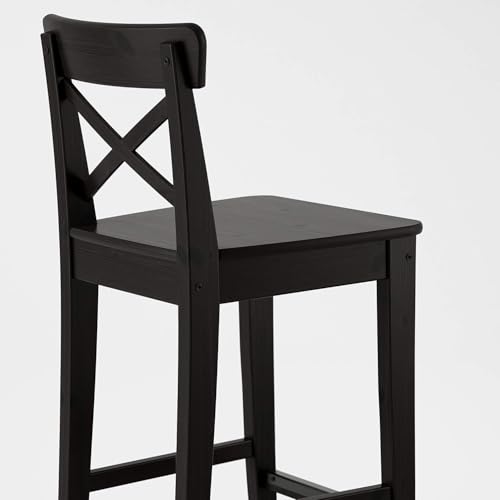 Image of Solid Wood Bar Chair Set of 2 | Wooden Bar Stool for Kitchen Counter, Breakfast Table, Cafe & Home Bar | Cross Back Tall Chair with Footrest | 74 cm Seat Height | Dark Walnut Finish