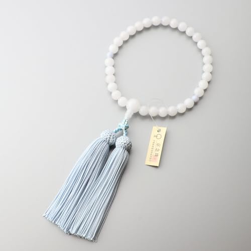 数珠 京念珠 女性用 ホワイトオニキス8mm 二天カルセドニー仕立 正絹房 ブルー