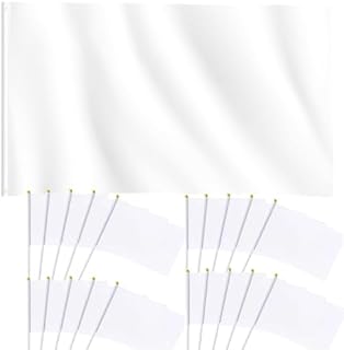 Blank White Flags DIY 5ft x 3ft and 20pcs Party Handheld Flags on Plastic Stick 8.2 x 5.5 Inch White Plain Banners Pennant Decoration for Game School Sport Events, Festival Birthday Party Supplies
