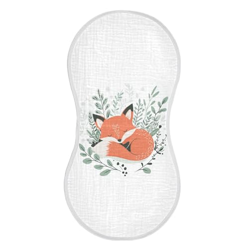 Fox Leaves White Baby Burp Cloths Cotton Burp Clothes Absorbent Muslin Burp Cloths Soft Burp Cloth Rags for Girl Unisex Boy Newborn 1 Pack 22x11 Inches - Main Image