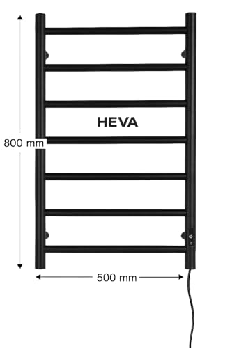 Image of HIVA Heated Towel Rail | 800x500 mm | 7 Heating Bars | Stainless Steel Wall-Mounted Electric Warmer | Fast Heating, Rust-Resistant | for Bathroom & Home | 3-Year Warranty