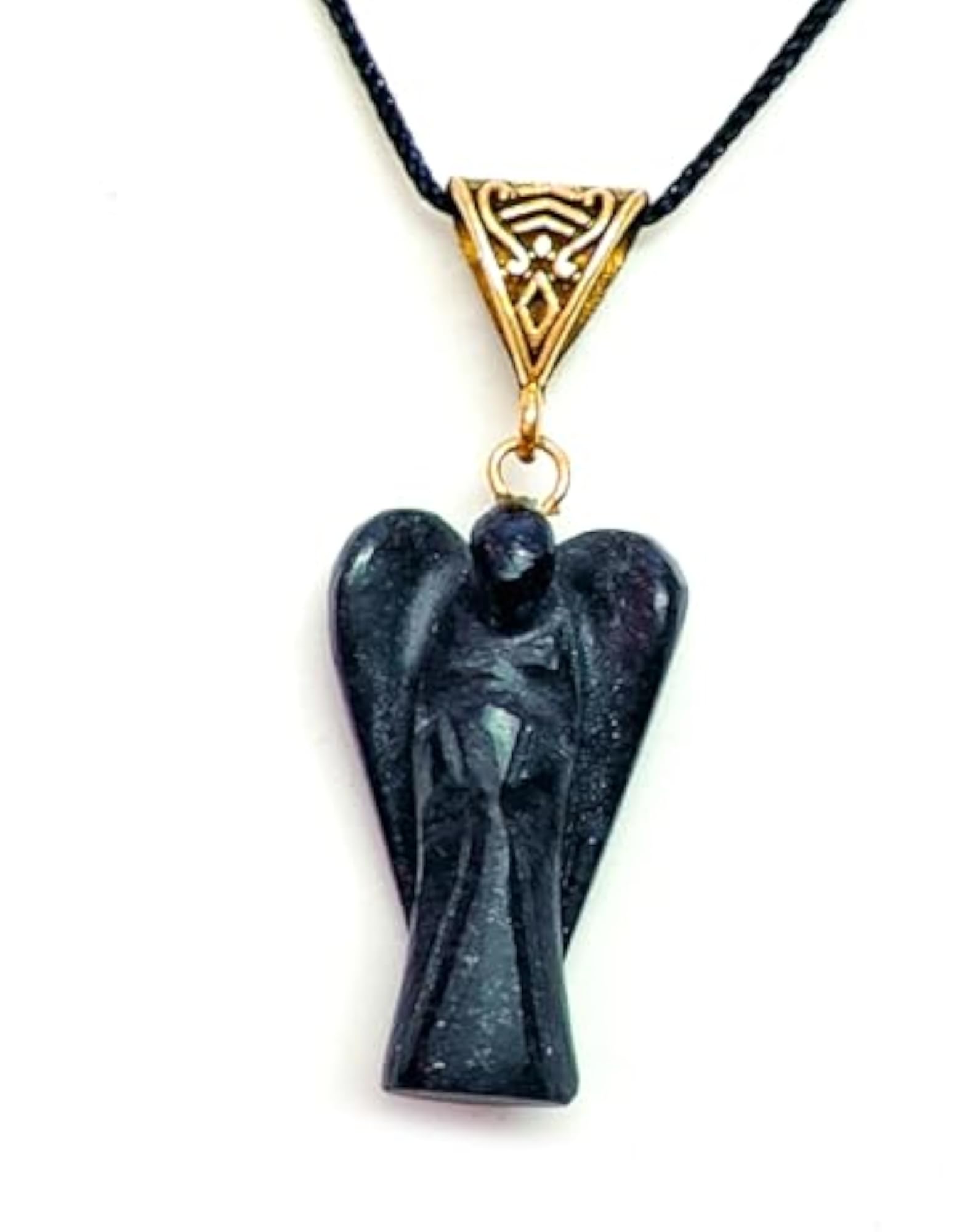 Natural Black Tourmaline Angel Shaped Pendant Necklace