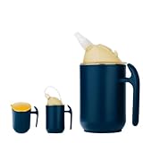 Senior Water Cup Sippy Cups for Elderly, Safe Silicone Spill Proof Cups with 2 Handles Straw and Lid for Adults for Hospital Patients, Elderly, Pregnant, and Disabled(Blue)