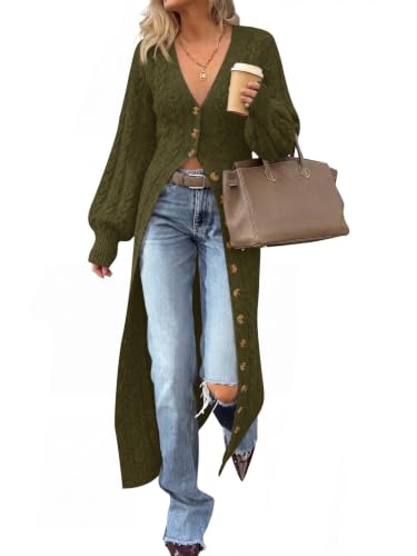 Image of Saodimallsu Womens Long Duster Cardigans Button Down Maxi Sweater Dress
