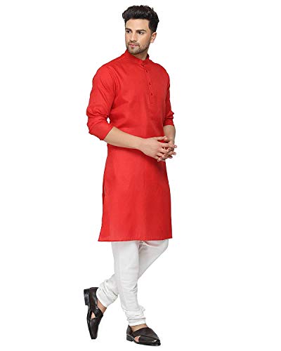 Image of weltpocket Men's Cotton Blend Solid Straight Kurta
