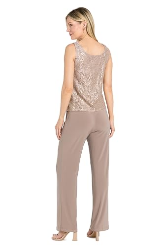 Image of R&M Richards Women's 3-Piece Scallop Glitter Lace Duster Pant Set for Mother of the Bride, Wedding Guest, Cocktail Attire