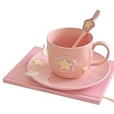 LACOS カードキャプターさくら 木之本桜 个性 マグカップ コップ オフィス用家庭用コーヒーカップ 陶器のカップ 可愛い 朝食カップ セラミック ティーカップ 萌えグッズ ラッキーギフト (マグカップ+皿+スプーン)