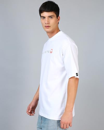 Image of Bewakoof Men's Typography 100% Cotton T-Shirt - Oversized Fit, Round Neck, Half Sleeves