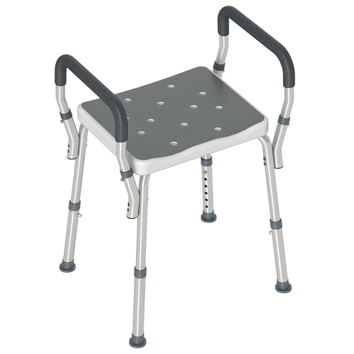 HOMCOM Taburete de Ducha Silla Ducha Personas Mayores con Altura Regulable Silla para Ducha de Aluminio Antideslizante Carga 150 kg para Ancianos y Discapacitados