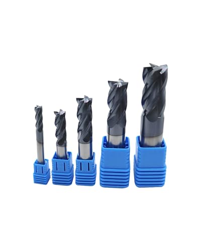 Image of 1 /4 inch 3 /8 inch 1 /2 inch 5 /8 inch 3 /4 inch Carbide Square End Mills Set, 4 Flute, AlTiN Coated, End Mill Bits for Hard Materials, HRC 45 Deg, CNC Router Bits - 5pcs
