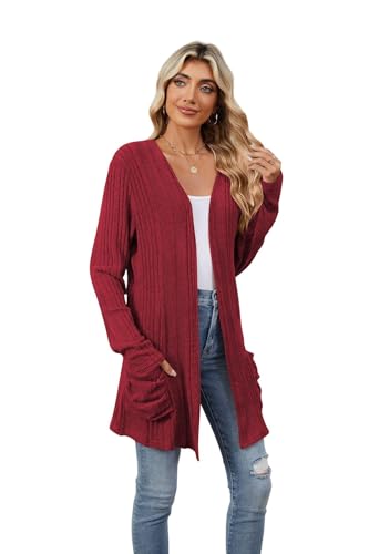 Image of Women's Lightweight Cardigan Open Front Long Sleeve Casual Knit Sweaters Coat Long Cardigan With Pockets