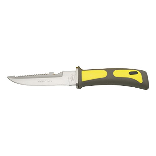 THIRD Diving Fixed Blade Knife 15481Y with Steel Blade 11.4 cm, Yellow ABS Handle, Yellow ABS Sheath and Rubbers for Attachment.