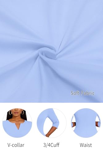 Image of Nmoder Midi Dresses for Women A-Line Fit and Flare Dress 3 /4 Sleeve V Neck Cocktail Wedding Guest Work Dress with Pockets