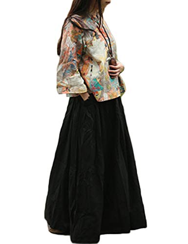 LUZU JUNU Women's Elastic Maxi Skirt Summer Pleated High Waisted Casual Long Skirts with Pockets2