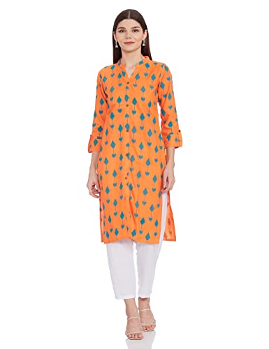 Image of ALC Creations Women's Cotton Straight Kurti(ALC9016ORNG Orange XXL)