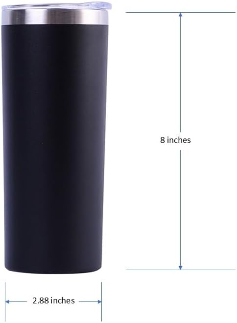 20 oz Powder Coated Cup Double Wall Stainless Steel 20oz Skinny Straight Tumbler with Lid: Black - Image 6