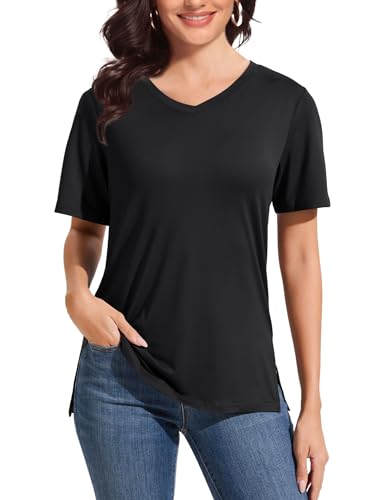 V Neck T Shirt for Women Plus Size, Short Sleeve Casual Tops Summer 2025 Basic Tees
