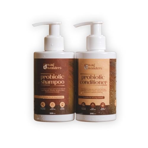 Image of Probiotic Dog Shampoo (200ml) + Conditioner (200ml) Combo,Pre & Pro-biotics, Jojoba Oil, Shea Butter, Reduces Shedding, Itchiness, Redness, Hydrates Coat,NO Parabens, NO Sulphates