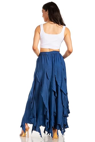 Sakkas Nova Womens Bohemian Stonewashed Rayon Asymmetrical Hem Maxi Swing Skirt2
