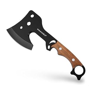 Outdoor Hatchet, Full Tang, Walnut Wood Handle Axe, for Outdoor Using Camping Survival Hunting, Leather Sheath Included